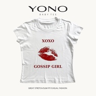 YONO Women's T-Shirt Baby Tee Short Sleeve Slim Fit Round Neck XOXO Gossip Girl Pattern Kiss Hot Sty