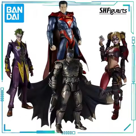 BANDAI Genuine S. H. Figuarts Series Movable Toys Injustice Alliance Ver Superman, Harry Quinn, Joke