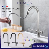 HEMOS KITCHEN FAUCET STEEL PULL OUT COLD PILLAR SINK TAP WITH RAIN SHOWER KEPALA PAIP DAPUR HM-19055