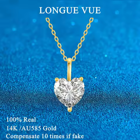 100% Real 14K Gold Heart Moissanite Pendant Wedding Necklace Women Fashion Temperament Glossy Lab Di
