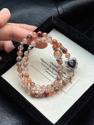 天然黑金超手串 尺寸 6.6mm 左右 搭配金運石愛心魔盒 繞手兩圈