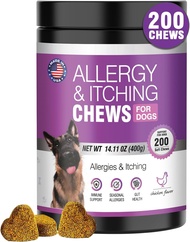Dog Allergy Chews 200PCs - Dog Allergy and Itching Skin Relief Anti Itch Aller Immune Bites for Dogs