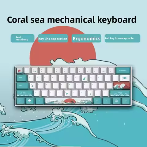 Custom Coral Sea Keycap Japanese Wired Mechanical Keyboard PBT OEM Profile GK64 GH60 68 Gaming Brown