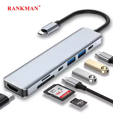 USB C Hub Splitter to 4K HDMI-Compatible USB 3.0 Type C Adapter SD TF Docking Station for MacBook iP