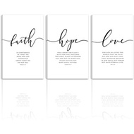 NICE Faith Hope Love Bible Verse Printed Canvas Wall Art Set of 3 Prints, Scripture Quote Hebrews 11