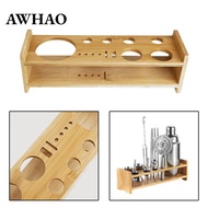 AWHAO Cocktail Bartending Set Wooden Stand Cocktail Shaker Set Stand Bar Tool