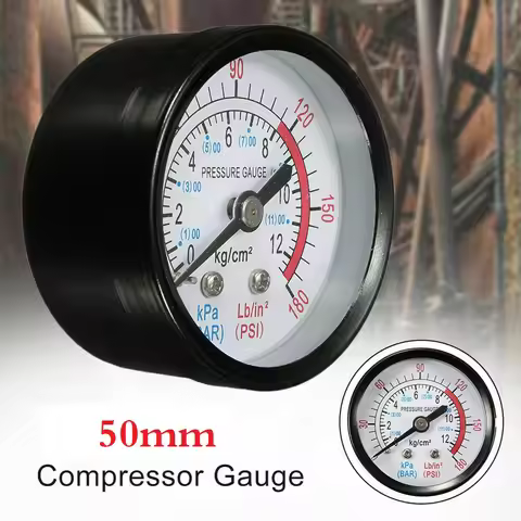 1Pcs Plastic Air Compressor Pressure Gauge 50mm 1/4" ForBSP Thread 0-180PSI 0-12Bar Air Pressure Gau