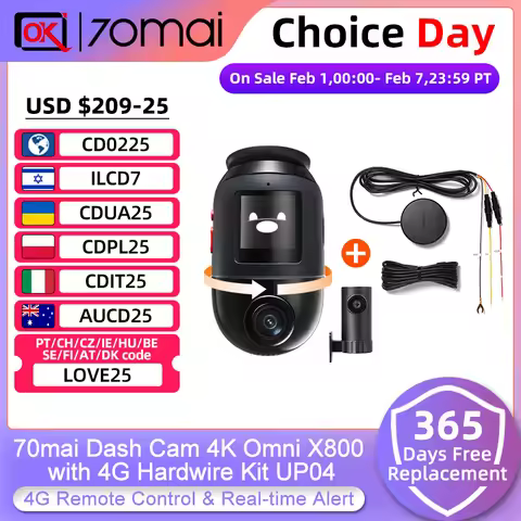 70mai Dash Cam 4K Omni X800 HDR 360° Rotating Dual-Channel Supported 4G Compatible Supercapacitor 70