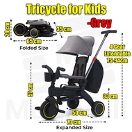 Kids Tricycle Baby Stroller with Adjustable Push Handle &amp; Padded Armrest Bicycle with Foldable Canopy for 10 months to 6 years old Collapsible Mini Bike with Safety Harness Lockable Pedal Cup Holder and Storage Bag
