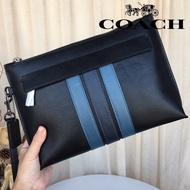 Coach Clutch Men Casual Striped Business Bag Lychee Pattern Large Capacity 31514