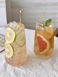 1 ชิ้น แก้ว 500มล. 16.6 oz ลายทาง วินเทจ,แก้วแบบลายขวางจากกระจกไวรูปแบบสูง,แก้วกาแฟใส Ribbed,เหมาะสำ