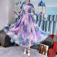 Floral Printed Maxi Dress Womens Sundress 2023 Abaya Dubai Hijab Chiffon Muslim Dresses New African