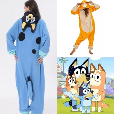 Bluey Adult And Children'S Cartoon One-Piece Pajamas Bingo Bluey Cosplay Costume Blue And Orange Mul