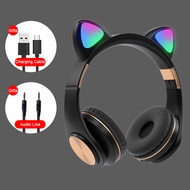 2021M1 LED Cat Ear Wireless Headphones Metallic feel Earmuffs Headset Bluetooth 5.0 Kids Headset Support TF Card With Microphones