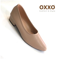 OXXO รองเท้าคัทชู ผู้หญิง ทรงหัวแหลม สูง1นิ้ว ใส่ทำงาน ใส่เที่ยว ทำจากหนังพียู นิ่มใส่สบาย FF9052