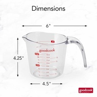 GoodCook Everyday 2-Cup Measuring Cup Liquid Measuring with Ounces and Milliliters Markings Tapered 