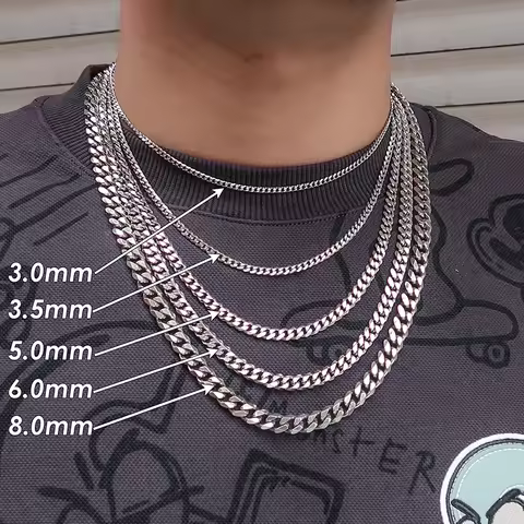 10 Pieces Cuban Chain Necklace Stainless Steel Cuban Necklace for Men Women Gold Cuban Link Necklace