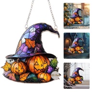 Halloween Witch Pumpkin Hat Ornament - 2d Acrylic Hanging Disk For Window Door Porch Decoration B3f7