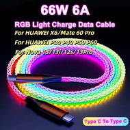 Fast Charging RGB Cable 100W Breathing Light 66W Type C USB C Data Cable for Samsung S21 S23 ULTRA S