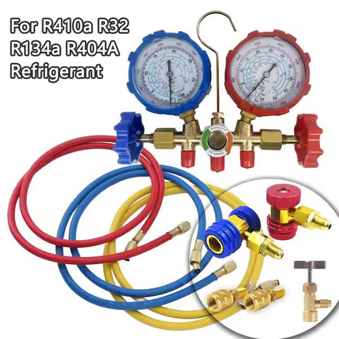 3 Way AC Manifold Gauge Set with Hoses Couplers & Adapter Refrigerant AC Gauges Automotive AC Gauge 