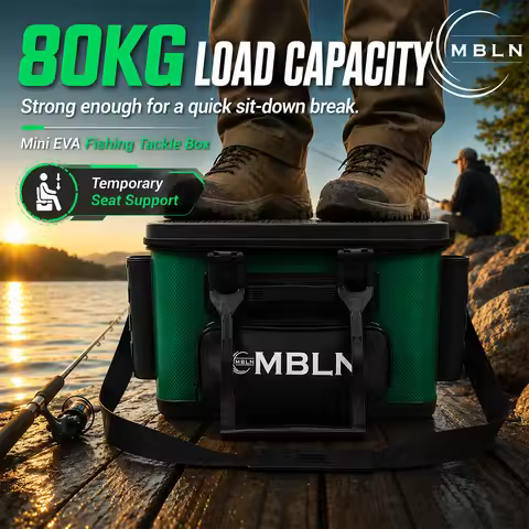 MBLN 14L 30L EVA Fishing Tackle Box, Portable Hard Shell Tackle Storage Bag with Rod Holders, 70KG L