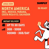 SIMPLY [eSIM] North America| 5-30 Days | Daily: 500MB - 3GB | Unlimited5G/4G | Total: 3GB-50GB Data