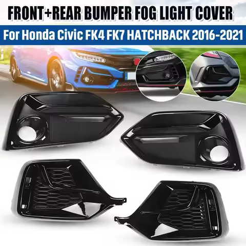 4pcs Car Front Rear Bumper Fog Light Grill Cover Cap For Honda Civic 5 Door FK4 FK7 Hatchback 2016-2