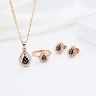 HYL JEWELRY 4pcs kalung Titaniun dan anting berlian wanita hadiah kelas atas untuk teman 18K Set Per