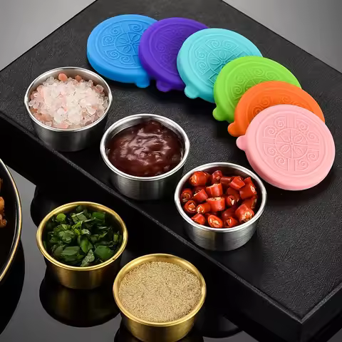 Reusable Condiment Containers Stainless Steel Sauce Cup With Silicone Lids 1.7oz Salad Dressing Cont