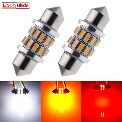 2 X Ultra Bright Yellow Amber Orange 3014 SMD LED 31mm 36mm 39mm 41mm C5W Festoon Car Interior Dome