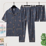 Men Clothing 3pcs/set Men's Pajamas Cotton Plus Size Nightwear Leisure Wear For Male baju tidur lela