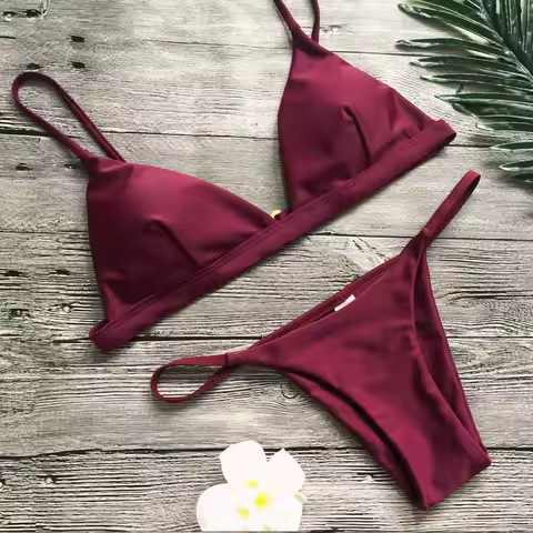 Fashion Solid Bikini Set Swimwear Women Split Triangle Micro Bikini Brazilian Swimsuit 2025 New Beac