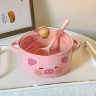 ￼Bát sứ kèm thìa nắp hình Gấu - Lợn xinh cute