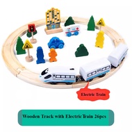 26/54/96/108pcs Wooden Train Set Toy Magnetic Connection Cars Wood Railroad Track Compatible with Th