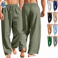 SIGLA Linen Feel Pants Men Summer Loose Fit Straight Leg Cotton Blend Casual Trousers Elastic Waist 
