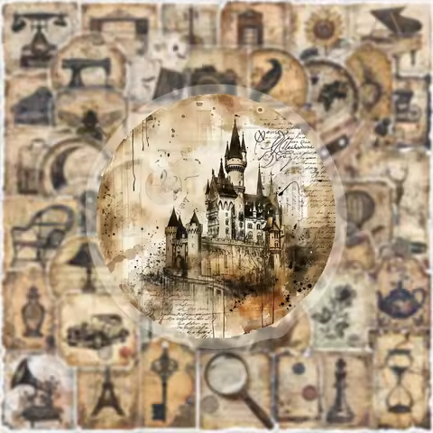 50PCS Vintage Style Historical Memory Labels PET Sticker Personalized Artistic Decoration Bottle Pho