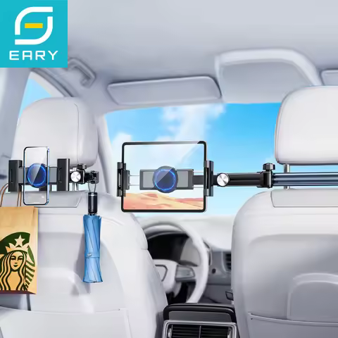 Eary Car Headrest Tablet Holder Mount Back Seat With 360°Rotate Phone Stand 2 Hooks Trip Essentials 