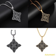 Autumnan1 Witch Knot Stainless Steel Necklace Celtics Knot Wiccan Protective Amulet