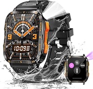 Military Smart Watch for Men with LED Flashlight/UV Light 3ATM Waterproof 1.96" Big Screen Rugged Ta