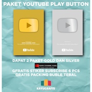 YOUTUBE PLAY BUTTON WALL DECORATION PACKAGE GOLD AND SILVER CAN CHANGE YOUR CHANNEL NAME FREE STICKE