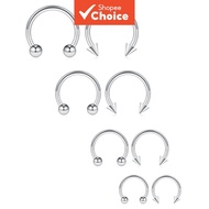 8PCS 16G Surgical Steel Septum Horseshoe Hoop Earring Eyebrow Tragus Lip Piercing Ring Balls & Spike