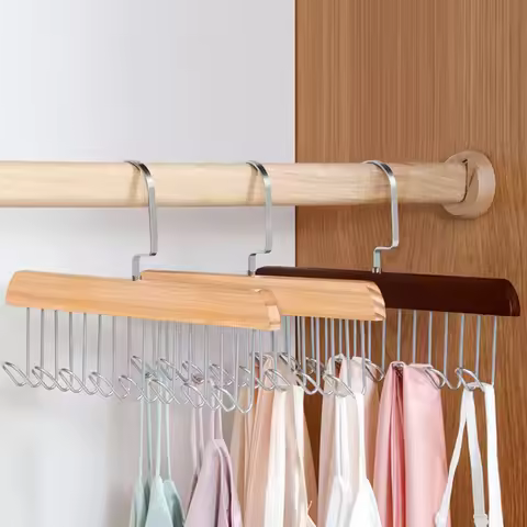 Solid Wood 8 Hook Belt Hanger Organizer Women Storage Bra Underwear Vest Tie Clothes Hanger Wardrobe