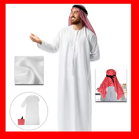 Arabic Red Turban Clothing Scarf Desert Costume for Men Dubai Cosplay Aldult for Men Ethnic Clothes 
