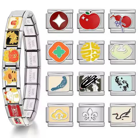 9mm Cute Chinese Style Fortune Cat Apple Lucky Bag Lucky Cloud Italian Stainless Steel Bracelet Link