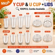 【100pcs】 (8 12 16 22oz) 95mm (Y Cup)(U CUP)(FLAT/DOME/STRAWLESS/TALL FLAT) Lid Milk Tea Plastic Cup