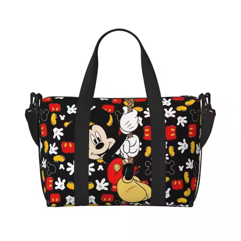 Custom Large Mickey Mouse Tote Bag for Women Cute Cartoon Shopper Shoulder Gym Beach Travel Bag