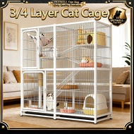 PETWELL 3/4 Layer Foldable Pet Cage Large Platform Sturdy Stackable Cat Villa for Cats Black