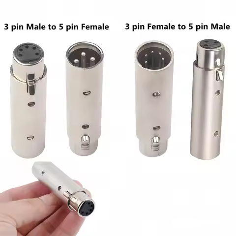 Miwayer Metal Cased Converter， 3Pin XLR to 5Pin DMX or 5 to 3 Adapter， Silver Audio Lighting Connect