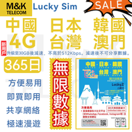 Lucky - 【中國內地大陸/日本/南韓/台灣/澳門 】365日 升級30GB 高速數據其後限速 無限數據 即買即用 4G/5G網絡覆蓋 上網卡 sim卡丨 台灣需實名（新旧包装随机发货）