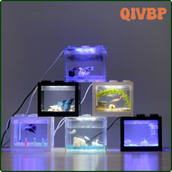 QIVBP USB Mini Aquarium Fish Tank with LED Lamp Light Home Office Desktop Tea Table Decoration Accessories VMZIP